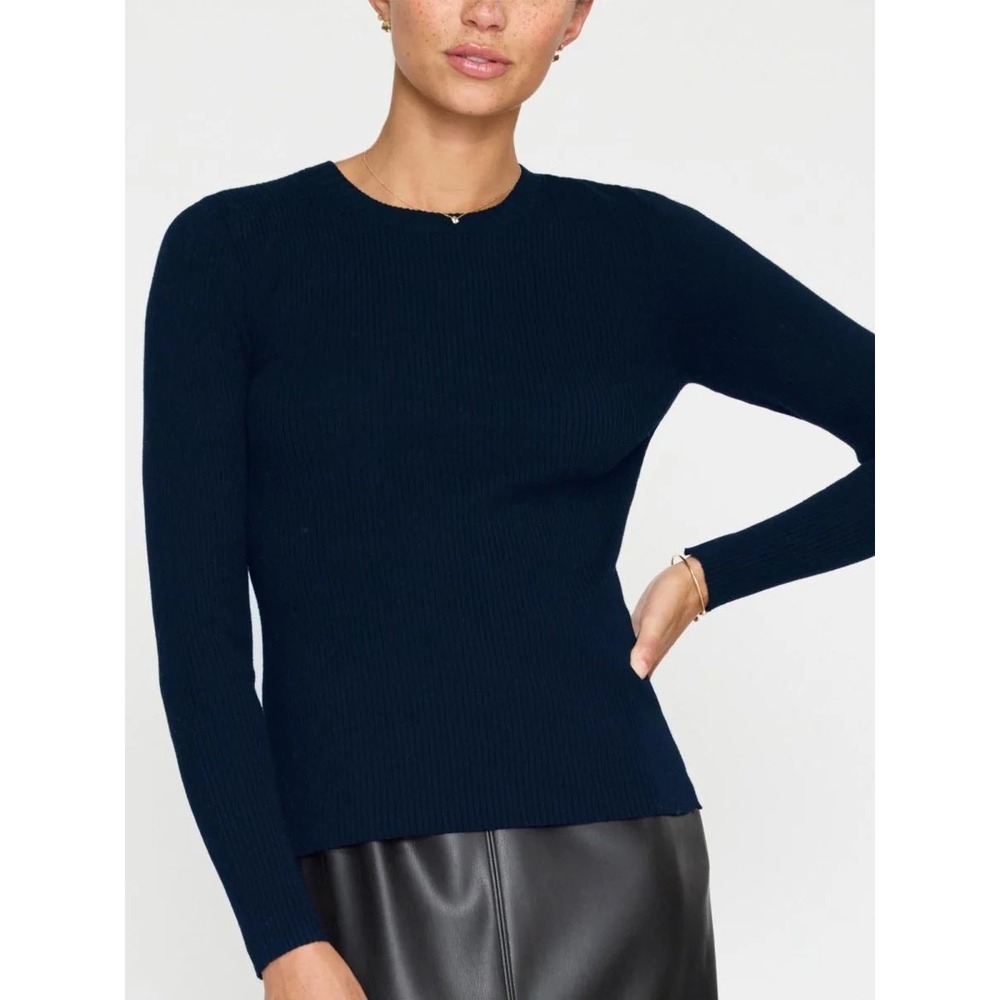 NWT Brochu Walker Tamsin Bodysuit Women XS Navy Ribbed Knit Long Sleeve Chic
